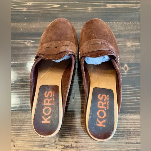 KORS Michael Kors Brown Suede Stud-Trim Clog Mules Made in Italy Size 9 - Picture 4 of 8